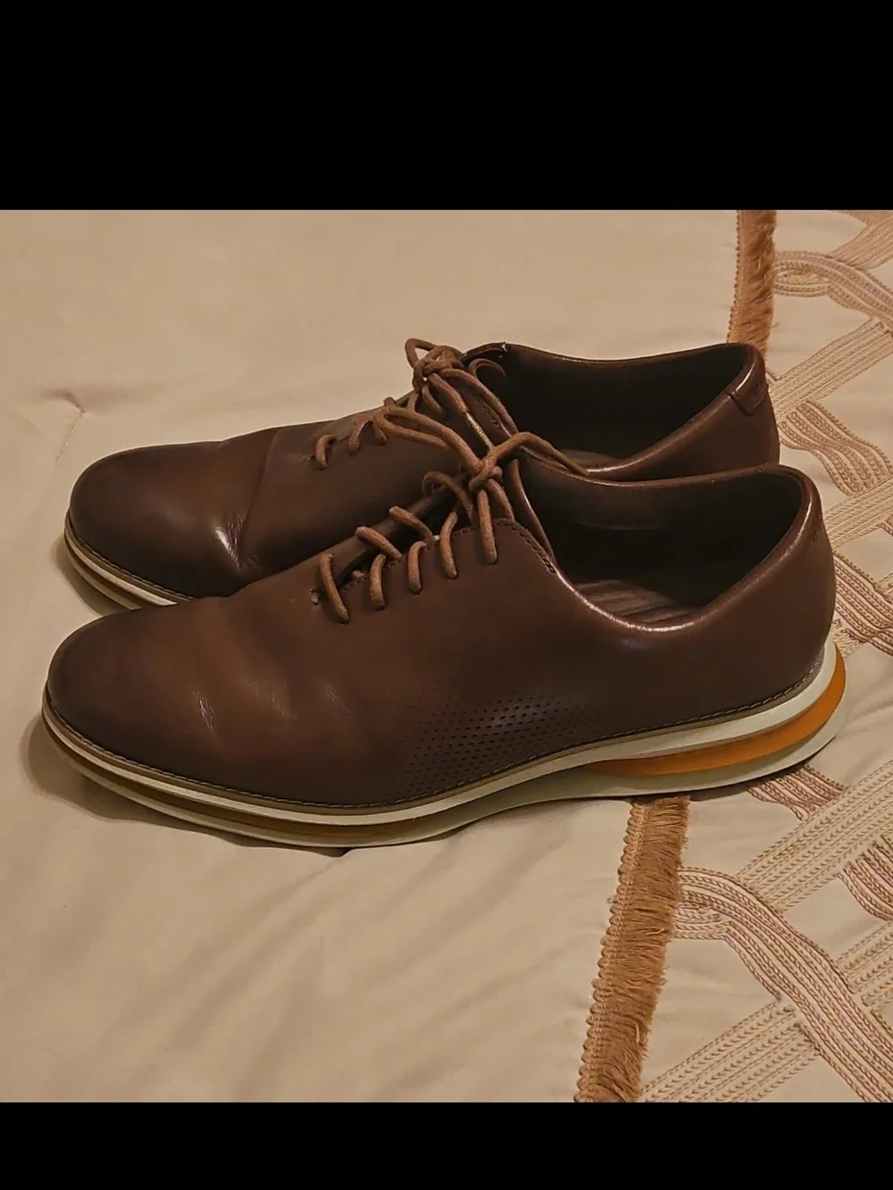 Cole Haan Brown Leather Derby Shoes with Cream Soles